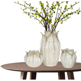 DKD Home Decor Jarrón Shabby Crema de Cerámica 22 x 19 x 22 cm