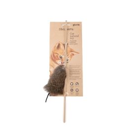 Gloria Palo de Juego para Gatos con Ratita de Piel de Conejo Real y Madera Natural, Activa Instinto, Fabricado en España