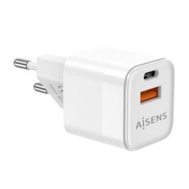 Aisens Cargador GaN 30W USB-C PD3.0 QC4.0 y USB-A QC3.0, Blanco - Carga rápida y eficiente para portátiles, móviles, cámaras y tablets