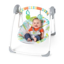 Bright Starts Columpio Portátil Compacto Automático Rainforest Vibes TrueSpeed, Motor WhisperQuiet, Sensor de Peso, 0-9 Meses