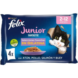 Purina Felix Fantastic Junior En Gelatina para Gatos - Tiernos Trocitos, 12 Paquetes x 4 Sobres de 85 gr (Total 4080g) Precio: 31.5000004. SKU: B1DJBD8J3R