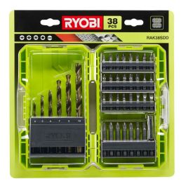 Ryobi RAK38SDD Estuche de 38 Puntas para Perforación y Atornillar, Kit Mixto Brocas HSS-G y Puntas 25/50mm para Madera, Metal, Plástico