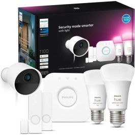 Philips Hue AUC1717812304760 Kit de inicio Seguro - Incluye: Cámara con cable, 2 sensores de contacto, 2 bombillas conectadas, puente