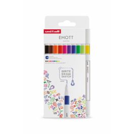 Uni-Ball Emott Rotuladores de Escritura y Dibujo, Estuche 10 Colores Esenciales, Diseño Moderno