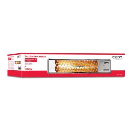 Edm Estufa de Baño de Cuarzo Orientable 600/1200W, 2 Barras, Reflector Pulido, Blanco, Kit Montaje Pared