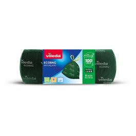 Vileda Ecobag Reforzada Bolsa de Basura 100L Verde, 82x95cm, Triple Capa, Autocierre, 10 Unidades para Comunidades