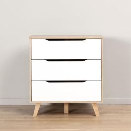 FINLANDEK VANKKA Cómoda Cajonera Escandinava, 3 Cajones, Roble y Blanco Mate, Patas Madera Maciza, 80x42x86 cm FINLANDEK VANKKA Cómoda Cajonera Escandinava, 3 Cajones, Roble y Blanco Mate, Patas Madera Maciza, 80x42x86 cm