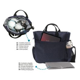 KioKids Bolso Bandolera Maternidad Azul Marino Práctico y Ligero con Múltiples Departamentos y Bolsillos Incluye Cambiador