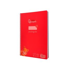 Cuaderno Espiral Liderpapel Din A4 Pautaguia Tapa Plastico80H 90 gr Cuadro Pautado 3 mm Con Margen Color Rojo 5 unidades