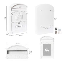 Arregui Residencia - Buzón Exterior Individual Mediano (A4) de Aluminio Blanco 26x9x42 cm con Apertura Vertical