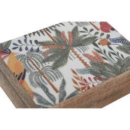 DKD Home Decor Joyero Tropical Tallado Palmera Madera de Mango Hecho a mano Verde Naranja Set de 2 18 x 8.5 x 25.5 cm