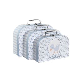 DKD Home Decor Cajas Maletín Almacenamiento Bebé Colección Patito Lindo Azul Multicolor Set de 3 (28x20x9,5 cm)
