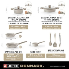Monix M689901 Batería de Cocina 10 Piezas Denmark Aluminio Forjado Antiadherente Apta Inducción