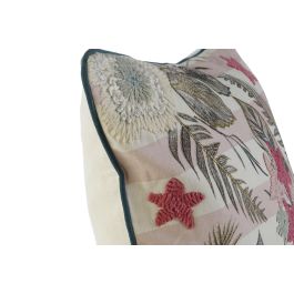 DKD Home Decor Funda Cojín Decorativa Tropical Verde Rosa de Poliéster 50x50 cm con Cremallera Oculta para Salón o Dormitorio