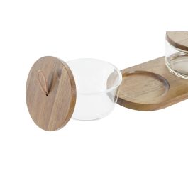 DKD Home Decor Bote Cristal Marron Transparente Acacia Set de 3 Piezas 10.5 x 7 x 20.5 cm 240ml