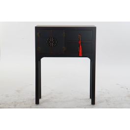 DKD Home Decor Consola Oriental Masako de Abeto y MDF Negro Rojo 26 x 83 x 63 cm con 2 Cajones y 1 Puerta