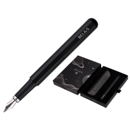 Belius Pluma Space B y Funda de Similpiel, Negro, Tinta Azul, Caja de Diseño Minimalista, Bolígrafo con Estilo