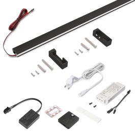 Emuca Kit de barra para armario Luxe, tira LED 4,5x8 Neonlynx V, sensor de movimiento RF Smart y convertidor Smart (24V DC), longitud 900mm, Luz blanca cálida 2.700K, Plástico y Aluminio, Pintado negro texturizado Precio: 51.89000058. SKU: B13KMQJPLR