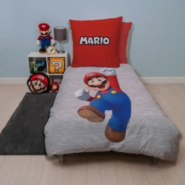 Mario Bros Juego de Cama Reversible Mario y Luigi Microfibra Funda Nórdica 140x200 cm Funda Almohada 63x63 cm