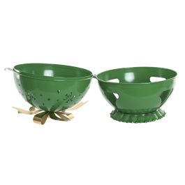 DKD Home Decor Figura de Navidad Tradicional Portavela Metálica Rojo Verde Dorado 31.5x31.5x35.5 cm (Pack de 2 Unidades)