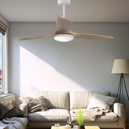 Edm Ventilador de techo modelo báltico con 3 aspas de madera Ø132cm, luz LED 3000/4000/6000K, 20W, color blanco Edm Ventilador de techo modelo báltico con 3 aspas de madera Ø132cm, luz LED 3000/4000/6000K, 20W, color blanco