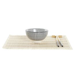 DKD Home Decor Set 16 piezas Sushi Oriental Bambú Gres Negro Natural 14.5 x 31 x 14.5 cm