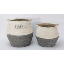 Cesta Boho DKD Home Decor Gris Natural 40 x 38 x 40 cm Set de 2