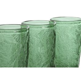 DKD Home Decor Vaso Básico de Cristal Verde 370ml con Relieve Hojas - Set de 6 Vasos 8x13x8 cm Colección Tropical Garbo