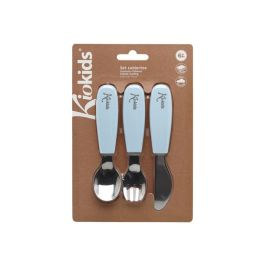 Kiokids Cubiertos Infantiles Acero Inoxidable Silicona Azul para Bebés +6 Meses, Mangos Antideslizantes, Apto Lavavajillas
