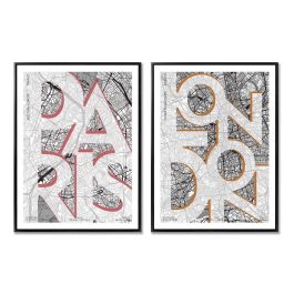 DKD Home Decor Cuadro Mapa Ciudad Negro Blanco 80 x 60 cm 2 Unidades Lienzo PS Precio: 35.50000003. SKU: B14CND5XDY