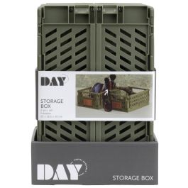 Day: Juego de 2 Cajas de Almacenaje Plegables y Apilables Oli, Color Verde Oliva, 25x16,5 cm, Capacidad 3,3 L