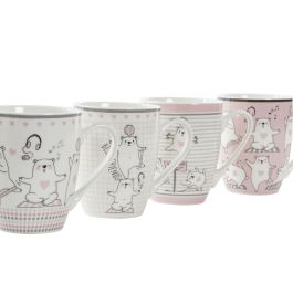 DKD Home Decor Mug Kids Rosa Blanco Porcelana 350ml con Osos (12 Unidades) Apto Microondas y Lavavajillas 8 x 11 x 12 cm