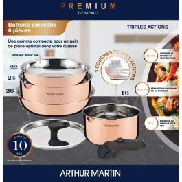 Arthur Martin AM516GT Batería de Cocina de 6 Piezas, Tecnología 3 Capas Triple Acción, Apta para Todas las Fuentes de Calor, Inducción Incluida