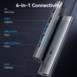 Docking USB Tipo-C Vention TGNHB/ 1xUSB 3.2 Tipo-C/ 2xUSB/ 1xHDMI/ 1xRJ45/ 1xUSB Tipo-C PD