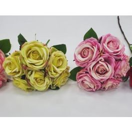 DKD Home Decor Ramo Artificial de 6 Rosas Decorativas, Amarillo y Rosa, Poliéster y PE, 20x22x20 cm (Pack 12 Unidades) Precio: 78.09582. SKU: B13VC7G29R