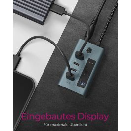 ICY BOX IB-HUB1454-C31 Hub USB-C 4 Puertos USB-C Display 10000 Mbit/s Aluminio Gris Azul