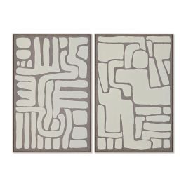DKD Home Decor Cuadro Decorativo Abstracto Scandi Blanco Beige 90x60x3 cm, de Lienzo y PS, Juego de 2 Unidades