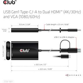 Club3D CSV-1611 Adaptador USB Tipo C/A a HDMI/VGA, Conectores Macho/Hembra, 3840x2160 Pixeles