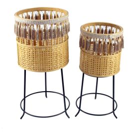 DKD Home Decor Macetero Negro Marron Set 2 Piezas 32x32x68 cm Bambu Metal Precio: 55.50000049. SKU: B1H7TCBYR3