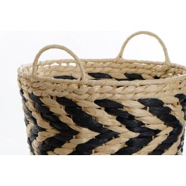 DKD Home Decor Cesta Balines Set de 3 Marron Claro Negro Fibra 40 x 35 x 40 cm