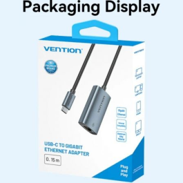 Vention CFPHB - Adaptador USB Tipo-C a RJ45 Gigabit Ethernet 10/100/1000Mbps Gris, Carcasa Aluminio