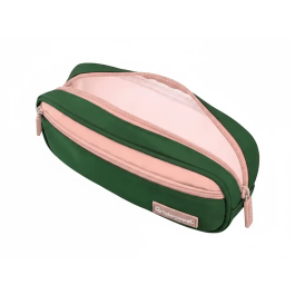 Liderpapel Estuche Portatodo Duo 2 Cremalleras con Bolsillo Frontal, Verde Militar, 220x90x50 mm