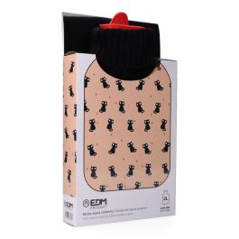 Edm Bolsa de Agua Caliente 2 L Gatos Negros con Funda de Lana – Color Beige/Negro, 20x1.5x34.5 cm