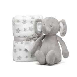 KioKids Elefante De Peluche Gris Con Mantita De Estrellas +0 Meses 25cm Peluche 100x100cm Manta Poliéster Suave Regalo Bebé