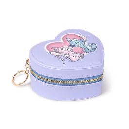 Disney Joyero Corazón Angel & Stitch con Cremallera y Dos Compartimentos para Viaje