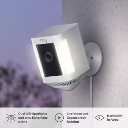 Ring Spotlight Cam Plus Plug-In, Cámara de seguridad IP exterior Wi-Fi Full HD 1080p, Detección de movimiento, Blanco