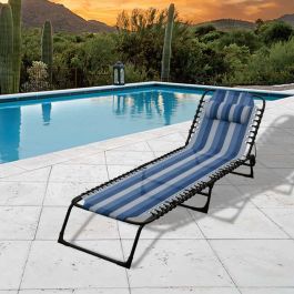 Marbueno Tumbona Plegable Acero Con Cojin Jardin y Piscina 190X58X27 cm Rayas Azules 10171