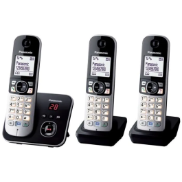 Panasonic Teléfono Inalámbrico DECT KX-TG6823 Trío con Contestador Automático - Plateado y Negro