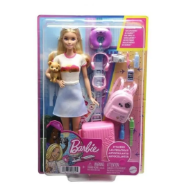 Barbie Hjy18 Muñeca ¡Vámonos De Viaje! Malibú con Accesorios de Viaje, Mattel