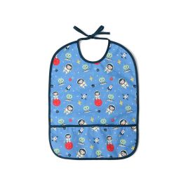 KioKids Babero Impermeable Azul con Bolsillo Recogemigas y Cierre de Lazo para Bebés +4 Meses Colección Vuelta al Cole